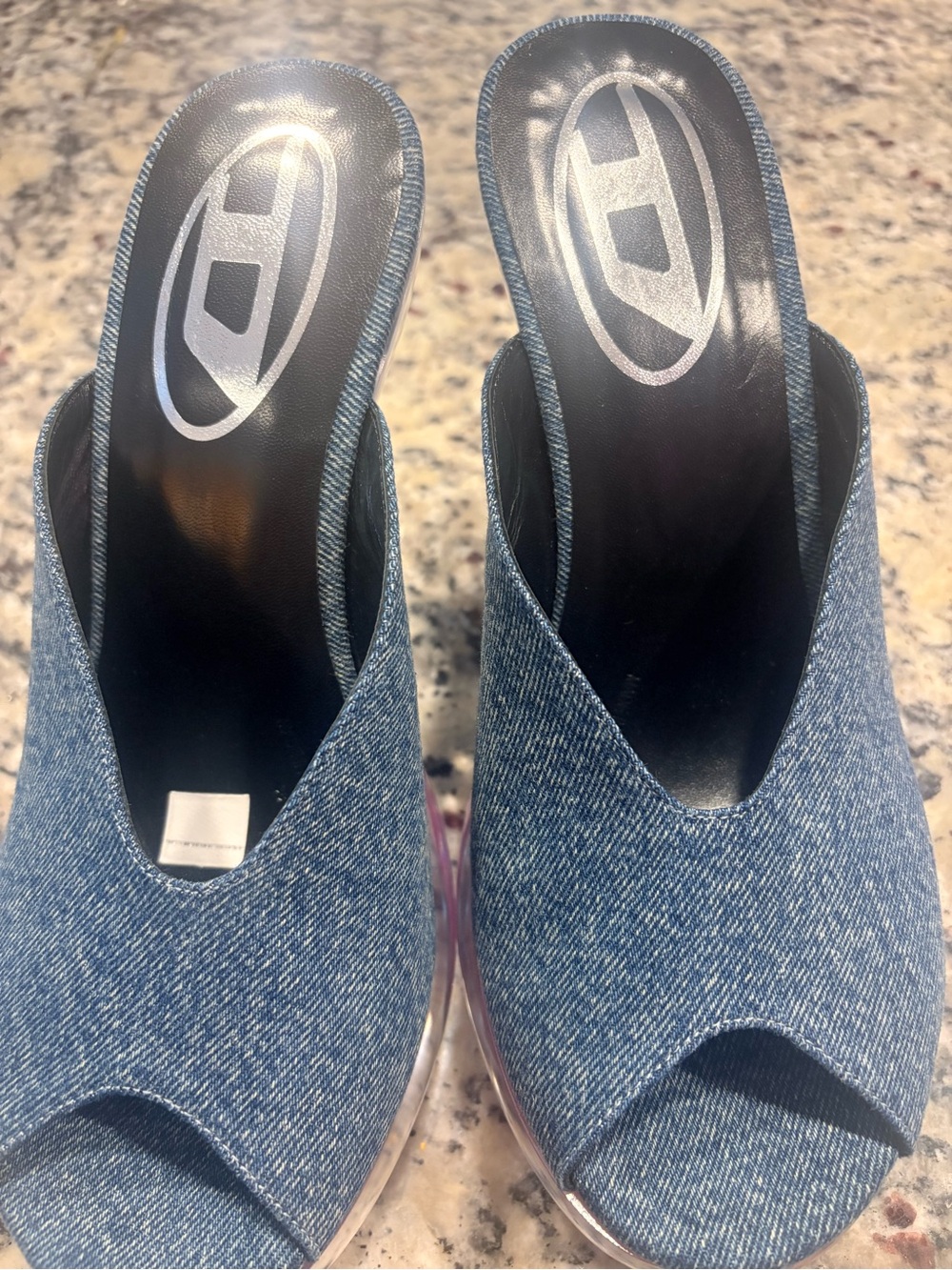 Denim Diesel Open-Toe Slide Heels